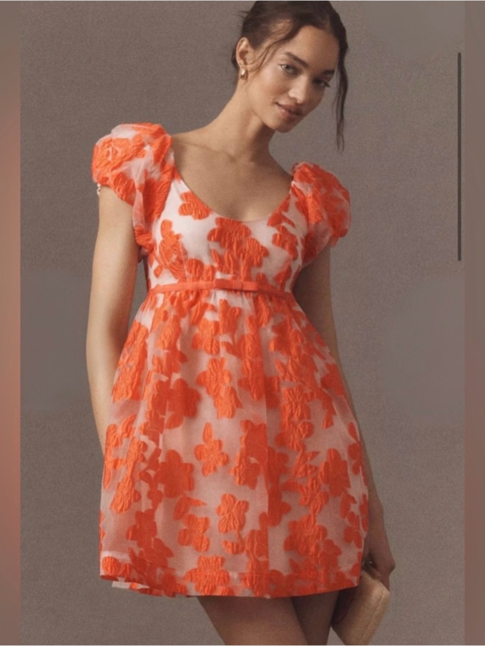 NWT $178 Anthropologie Coral Floral Puff-Sleeve Mini Dress